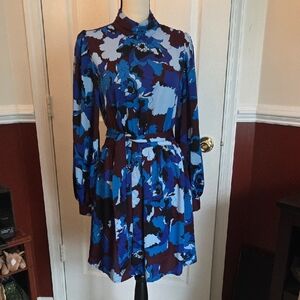 Who What Wear Blue and Black Bishop Sleeve Dress